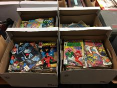 Four boxes of assorted comics, to include Marvel and DC etc.