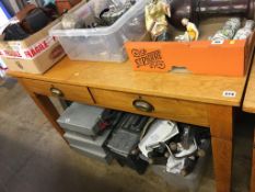 An oak two drawer desk