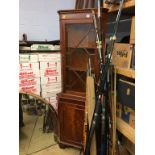 A reproduction corner cabinet and a refectory table