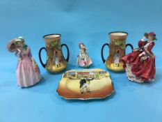 A pair of Doulton Series Ware 'Gaffers' vases, a 'Cap'n Cuttle' plate and three Royal Doulton