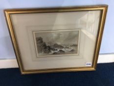 John Wilson Carmichael, Sepia, signed, dated 1866, 'North Berwick Law', (see Dean Gallery verso), 13