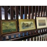 Two watercolours and a small Maritime oil