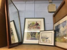 A quantity of assorted, to include watercolour by Tom Lawson and a mirror etc.