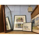 A quantity of assorted, to include watercolour by Tom Lawson and a mirror etc.