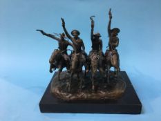 After Remington, a modern bronze of four cowboys on horseback, 22cm high