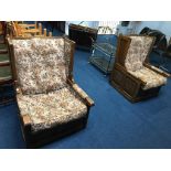 A pair of oak linenfold armchairs (for reupholstery)