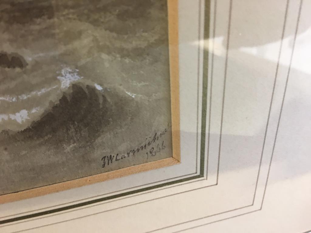 John Wilson Carmichael, Sepia, signed, dated 1866, 'North Berwick Law', (see Dean Gallery verso), 13 - Image 3 of 3