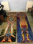 Two decorative brightly coloured woollen runners, both approx. 248cm x 76cm