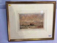 G. Weatherall, watercolour, signed, 'Shipwrecked vessels off the North East coast', 15 x 24cm