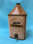 An Aladdin pink 'The Premier Paraffin' container, with tap