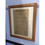 A framed Victorian 'Guide to the Shipwrecks at the Mouth of the River Tyne'