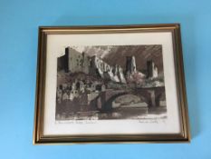 Print after Norman Wade, 'Framwellgate Bridge', signed and numbered in pencil, 1/60