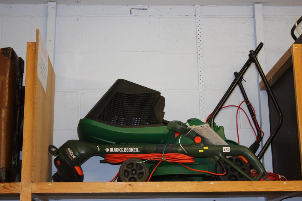 An electric lawnmower and a strimmer