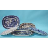 Five blue and white meat plates