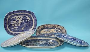 Five blue and white meat plates