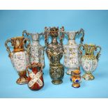 A quantity of Continental majolica ewers and vases etc. (8)