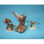 A Royal Doulton Mallard, Robin and a Kingfisher