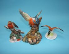 A Royal Doulton Mallard, Robin and a Kingfisher