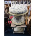 A cream and floral work box seat and a cream occasional table (2)