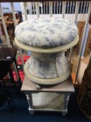 A cream and floral work box seat and a cream occasional table (2)