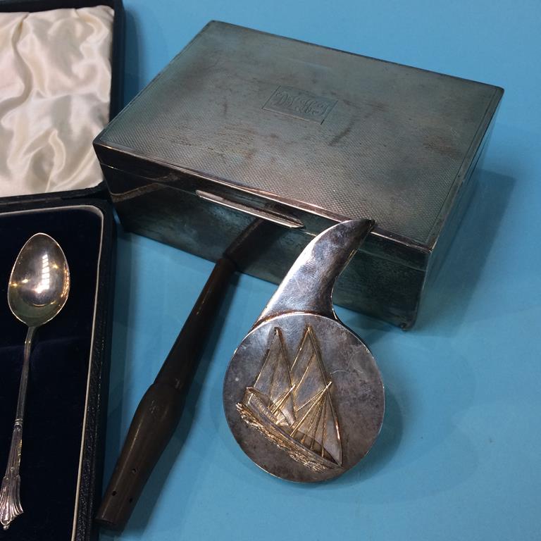 A silver cigarette box, six silver spoons and a Christofle letter opener - Image 2 of 3