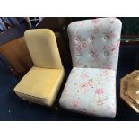 A floral upholstered bedroom chair and a yellow upholstered chair