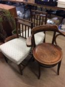 A Bentwood armchair and a pair of 19th century mahogany chairs