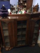 An oak china cabinet