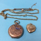 A 9ct chain, brooch, pendant and Ladies watch