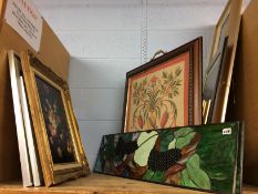 Various prints, stained glass etc.