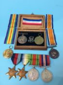 Medals: World War I pair to GNR J. Green, 78073, pair to PVT J. Presland, 3190 and a World War II