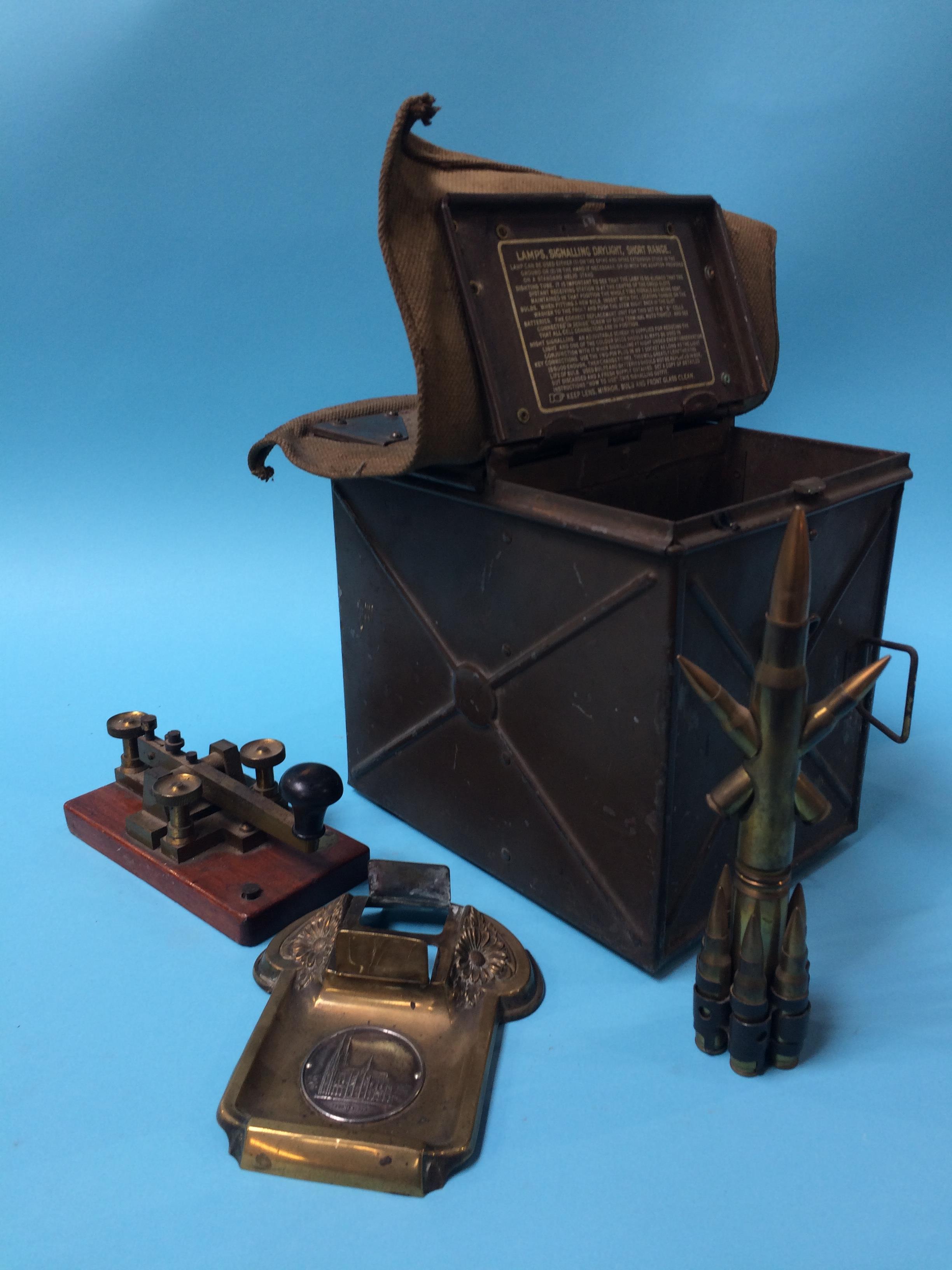 A military Morse Code machine, Trench art etc.