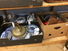 Three boxes of assorted, including blue and white china