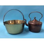 A brass jam pan and a 19th century copper kettle