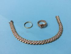 A 9ct ring and bracelet, 14 grams and an 18ct ring, 0.9 grams