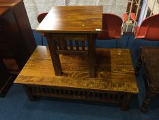 A modern hardwood coffee table and side table