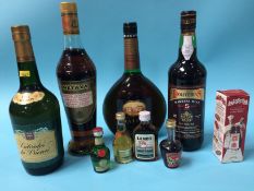 A bottle of Calvados, Metaxa and Madeira wine etc.