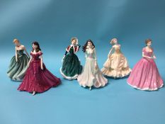 Three Royal Doulton and three Coalport figurines