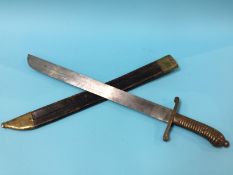 A German short sword and leather scabbard, stamped PDL and JR