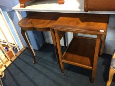 A walnut occasional table and a trolley