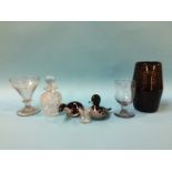 A Vsart glass vase, two 19th century drinking glasses, an eye bath etc. (7)