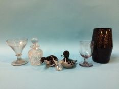 A Vsart glass vase, two 19th century drinking glasses, an eye bath etc. (7)