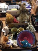 Two boxes of assorted, to include a Steiff bear etc.