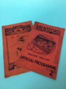 Football programmes: Arsenal v Manchester City 1936/37 and Brentford v Sunderland 1936/37