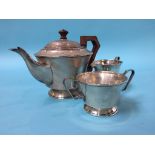 A silver three piece tea set, Charles S. Green and Co, Birmingham, 1940