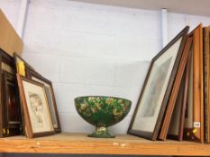 A quantity of pictures and prints and a glass bowl