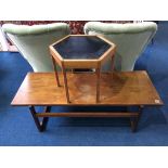 A teak coffee table and an occasional table