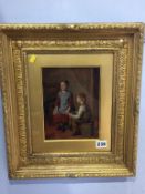 Oil on board, Two children, by W. Helmsley, 36cm x 40cm