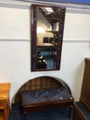 A rosewood tile top console table, with matching mirror