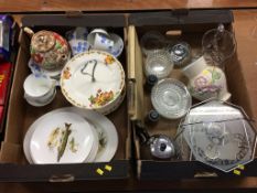 Two trays of assorted china and glass